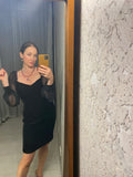 Vintage Black Velvet & Sheer Sleeve Dress
