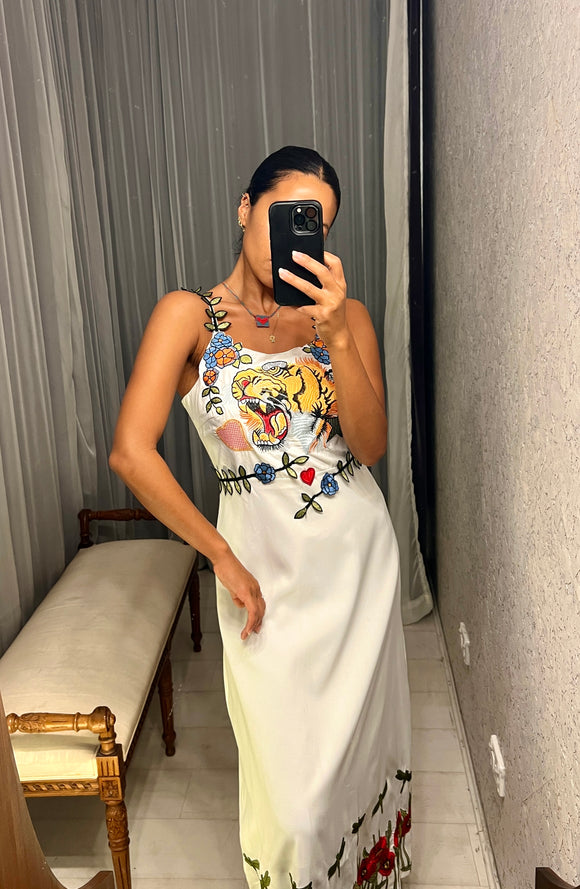 Pre-loved Tiger Embroidered White Dress