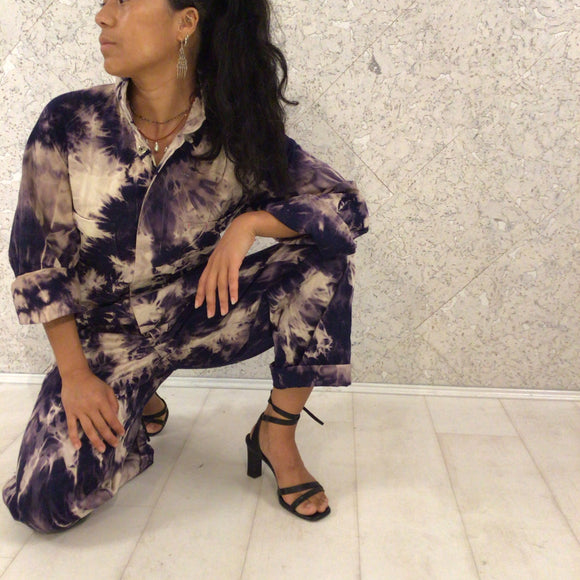 Purple rain hand dyed overalls