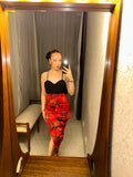 Pre-loved Red Satin Floral Skirt