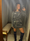 Metallic Silver Long-sleeve Dress