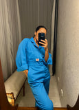 Blue Embroidered Patch Overalls