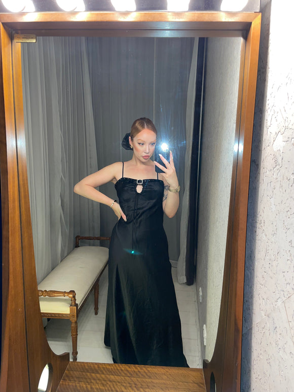 Pre-loved Long Black Dress w Diamante