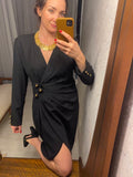 French Vintage Black Wrap Dress