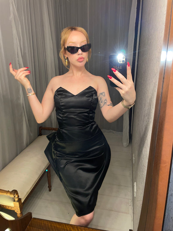Original By Beth Black Satin Strapless Cocktail Dress